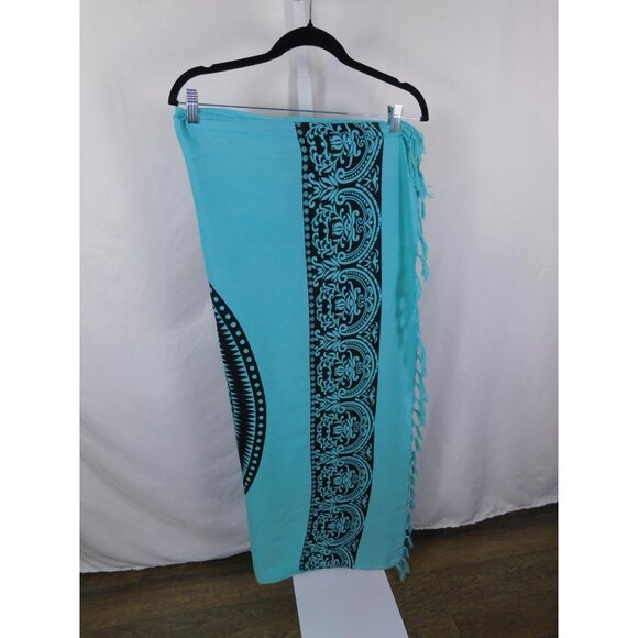 Maya Pareos Sarong Womens One Size Turquoise Black Sea Turtle Beach Rayon Fringe - Picture 6 of 11